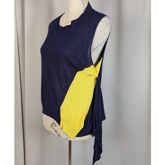 Wool Blend Cutout Color Block Deconstructed Sweater Blue and Yellow Small - Picture 5 of 14